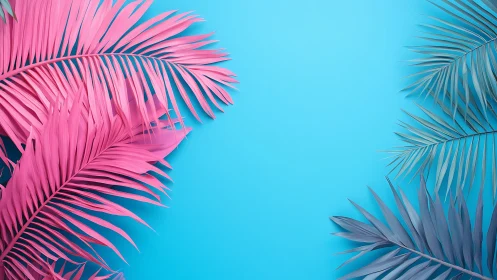 Neon palm leaves framing bright cyan summer backdrop.