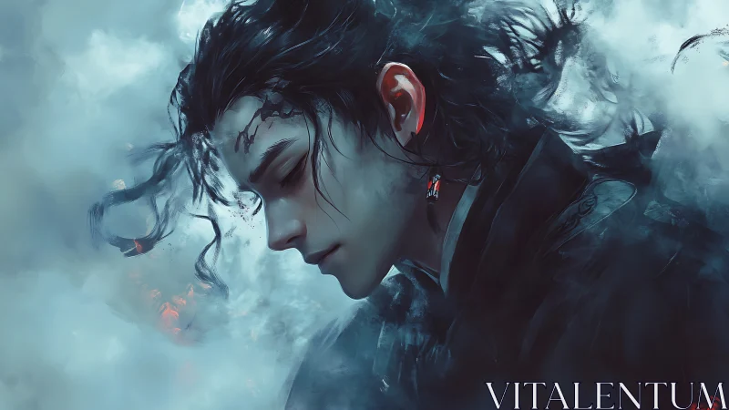 Storm-touched wanderer dreaming in blue embers of silence.