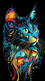 Color-splashed cosmic cat glowing with playful neon magic.