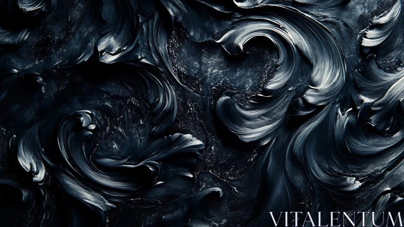 Midnight oil strokes curl across a dark abstract canvas.