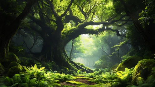 Enchanted Forest Path Glowing with Verdant Magic