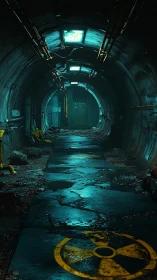 Radioactive maintenance tunnel glows with cold emergency light