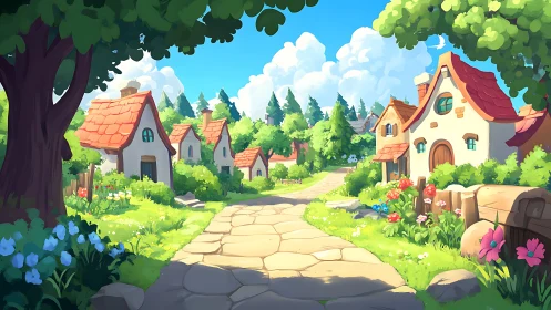 Sunny cottage lane welcomes a peaceful morning stroll