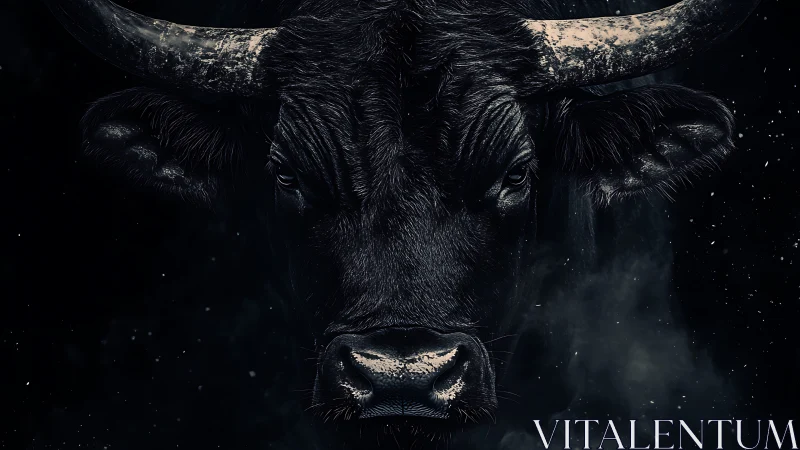Midnight bull emerges from the void in stormlit silence.