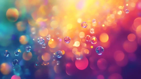 Iridescent bokeh spheres over vibrant color gradient field.