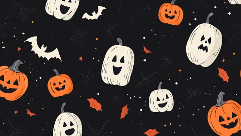 Cartoon pumpkins and bats form seamless Halloween pattern