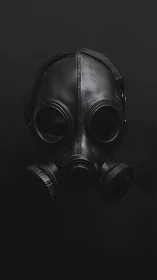 Black gas mask floats in shadow, evoking tension and mystery