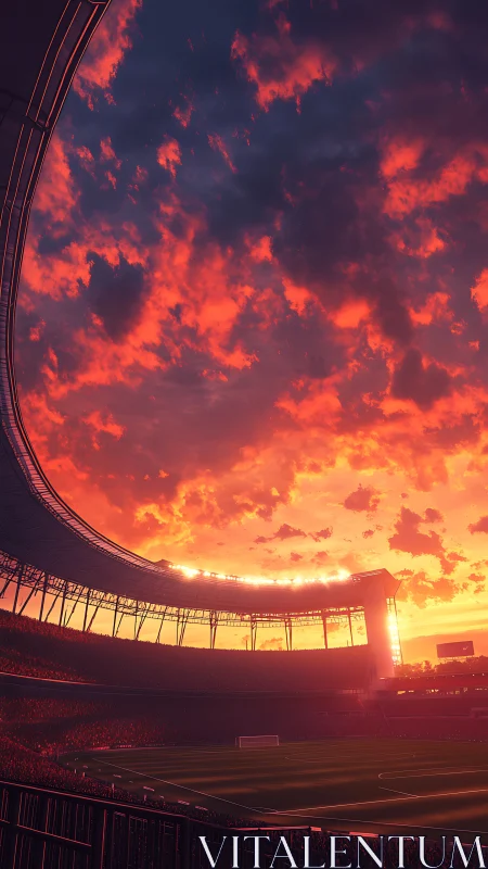 Glowing sunset over a quiet stadium before the big game.