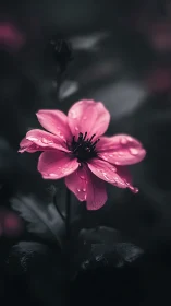 Velvet Blossom in Dewdrop Splendor: Moody Pink Flower.