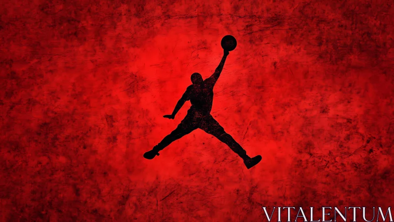 Silhouetted basketball dunker soars against vivid red sky.