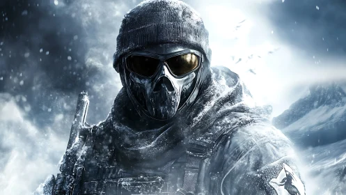 Frost-armored tactical operative in high-contrast digital art.