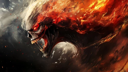 Inferno skull storm erupting from a twilight battlefield sky.