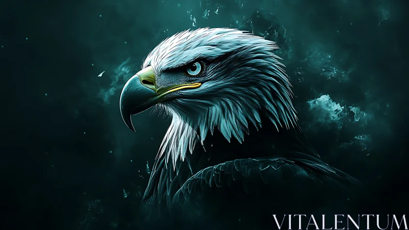 Majestic Bald Eagle Portrait in Dramatic Digital Art Style.