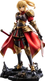 Armored female warrior figure stands on fractured stone base