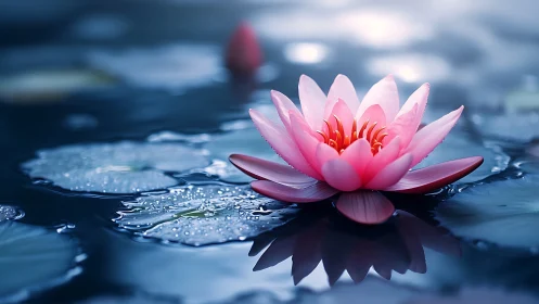 Pink Lotus Bloom With Radial Petal Structure Over Aquatic Surface.