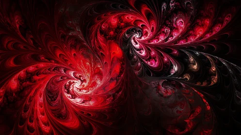 Crimson fractal vortices spiral through dark swirling void