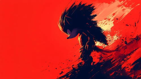 Shadowed speedster stalks through blazing crimson storm.