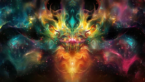 Cosmic dragonfire blooms into a mirrored nebula mask