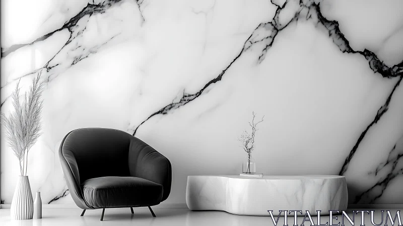 Marble whispers and charcoal curves in serene modern lounge.