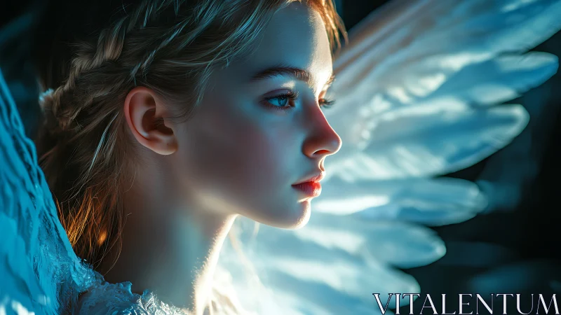 Luminous seraphic profile bathed in ethereal teal light.