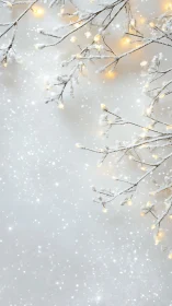 Softly glowing winter branches wrapped in gentle snowfall.