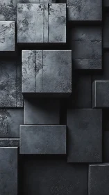 Textured dark concrete cubes in staggered geometric relief.