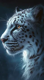 Snow Leopard's Piercing Gaze Against Twilight.