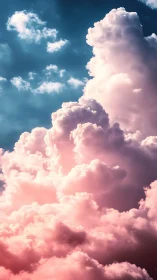 Vertical frame shows dense pink clouds against teal sky