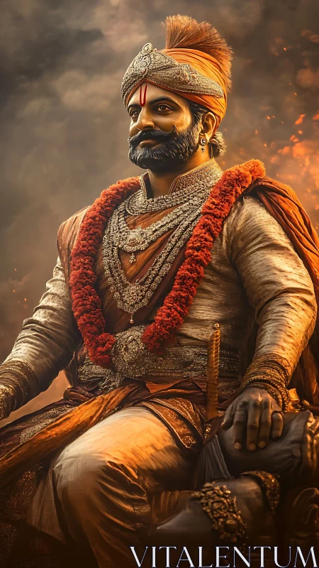 Regal Maratha warrior portrait with high-fidelity textile detailing.