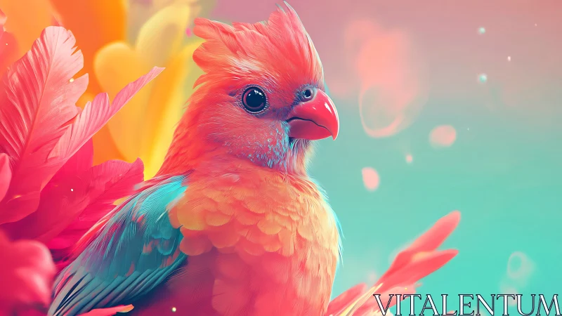 Vibrant surreal parrot with pastel feathers in dreamy digital art.