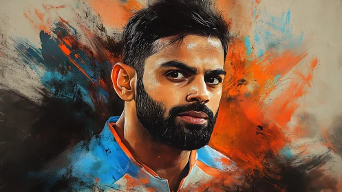 Dynamic portrait of a focused athlete in bold splashed color