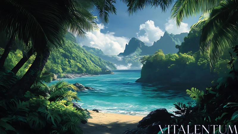 Tropical Paradise: Hidden Lagoon Framed by Jungle and Mountains.
