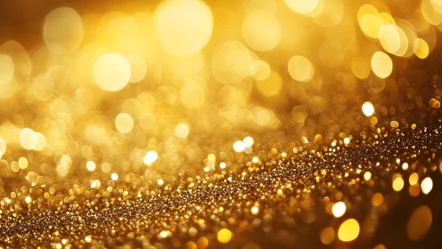 Golden glitter bokeh background with sparkling light effects.