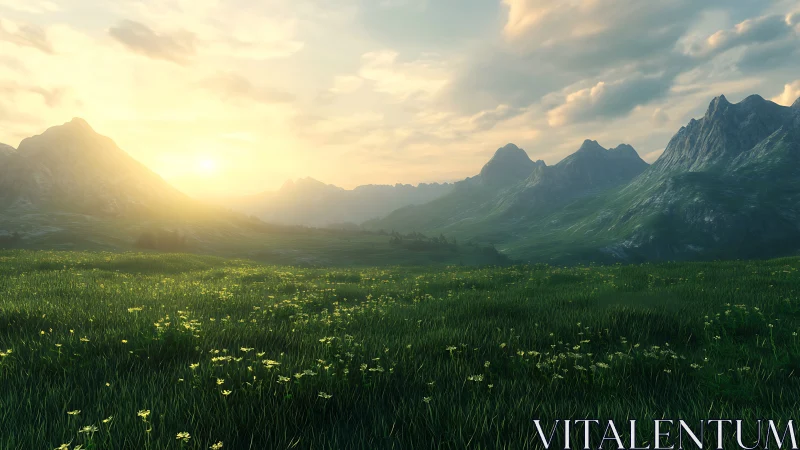 Sunrise spills liquid gold across a dreaming mountain valley