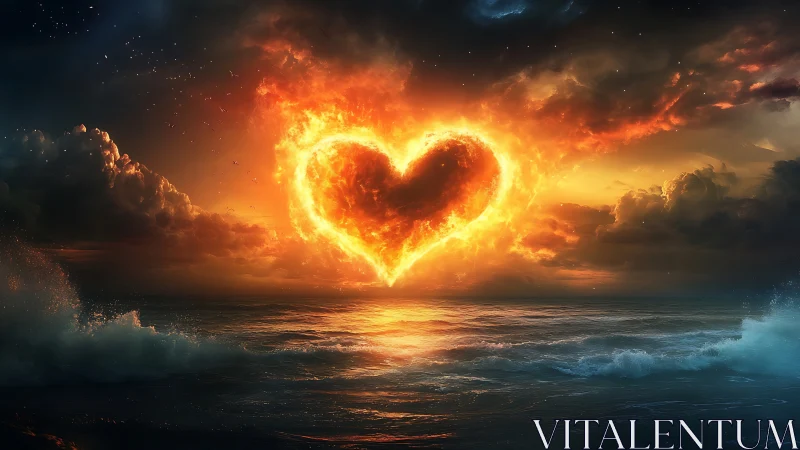 Magnificent Heart Ablaze Above the Ocean