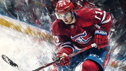 Dynamic ice hockey forward in motion, painterly digital render