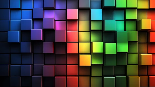 Vibrant 3D cubes form gradient wall with deep shadows