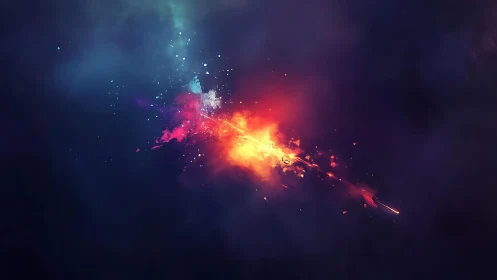 Vibrant Cosmic Explosion Digital Art with Fiery Energy Burst.