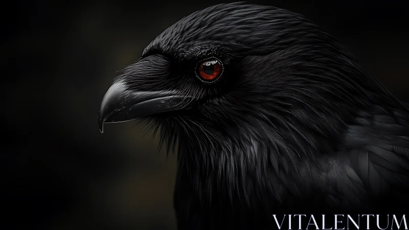 Close profile rendering of black raven on dark background.
