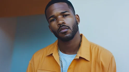 Burnt-sienna jacket frames a quietly defiant street gaze