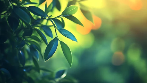 Sunlit Green Leaves in Soft Focus Nature Photography.