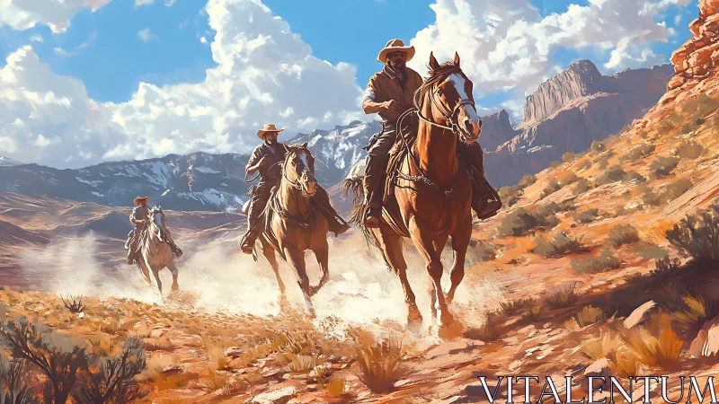 Dust-chasing cowboys thunder across painted desert canyons.