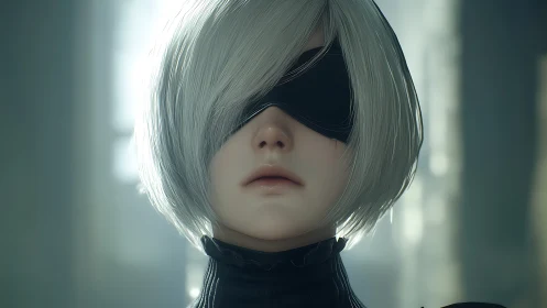 Cybernetic heroine portrait renders soft-focus android minimalism