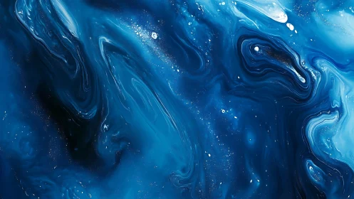 Deep blue fluid abstract shows swirling layered flows