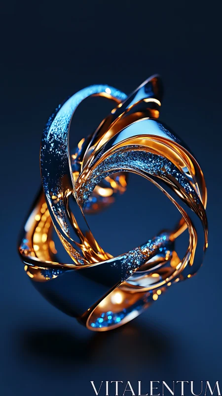 Metallic abstract torus with blue and orange highlights.