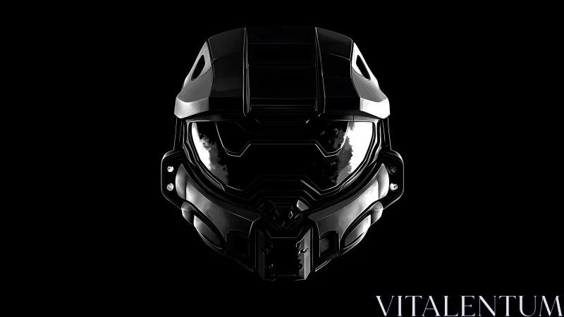 Sleek sci fi combat helmet glowing softly in the dark.