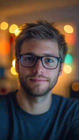 Shallow‑depth portrait of man with glasses against defocused bokeh