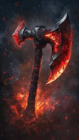 Molten war axe concept rendered in dramatic fantasy style.
