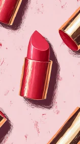 Lipstick cylinders are rendered in a stylized digital layout