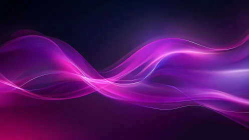 Abstract purple and pink light wave on dark background, digital art.